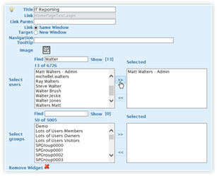 Title: Edit Panel - Dashboard, Links, Pages, and Reports Widgets - Description: Edit Panel - Dashboard, Links, Pages, and Reports Widgets