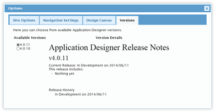 Title: Options - Versions Tab - Description: Options - Versions Tab